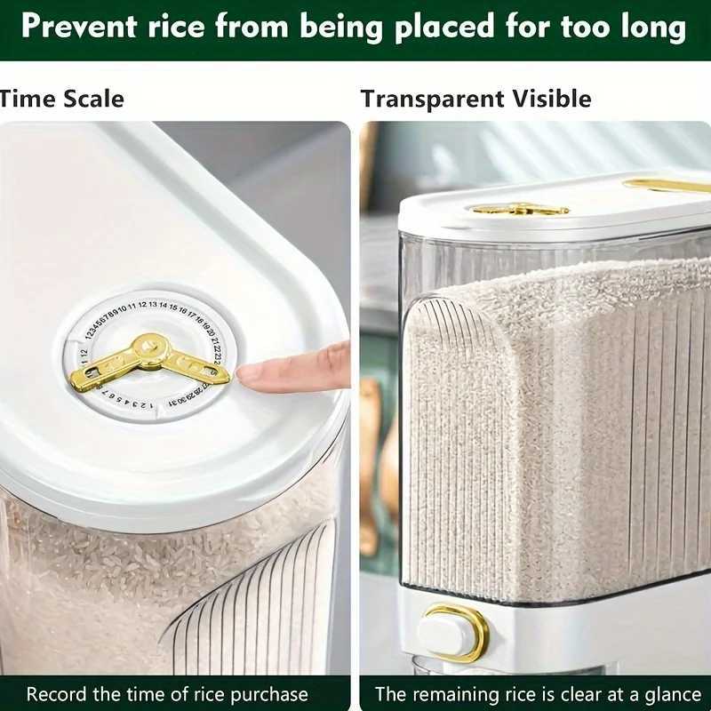5kg/10kg Rice Dispenser - Large Pantry Storage Container with Measuring Cup Time Markings Y251126