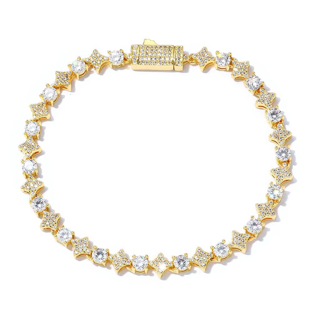 Wholesale Mens S925 Silver Moissanite 6mm Stars Tennis Chain Customizable Hip-Hop Fashion Bracelet for Europe US Cross-Border