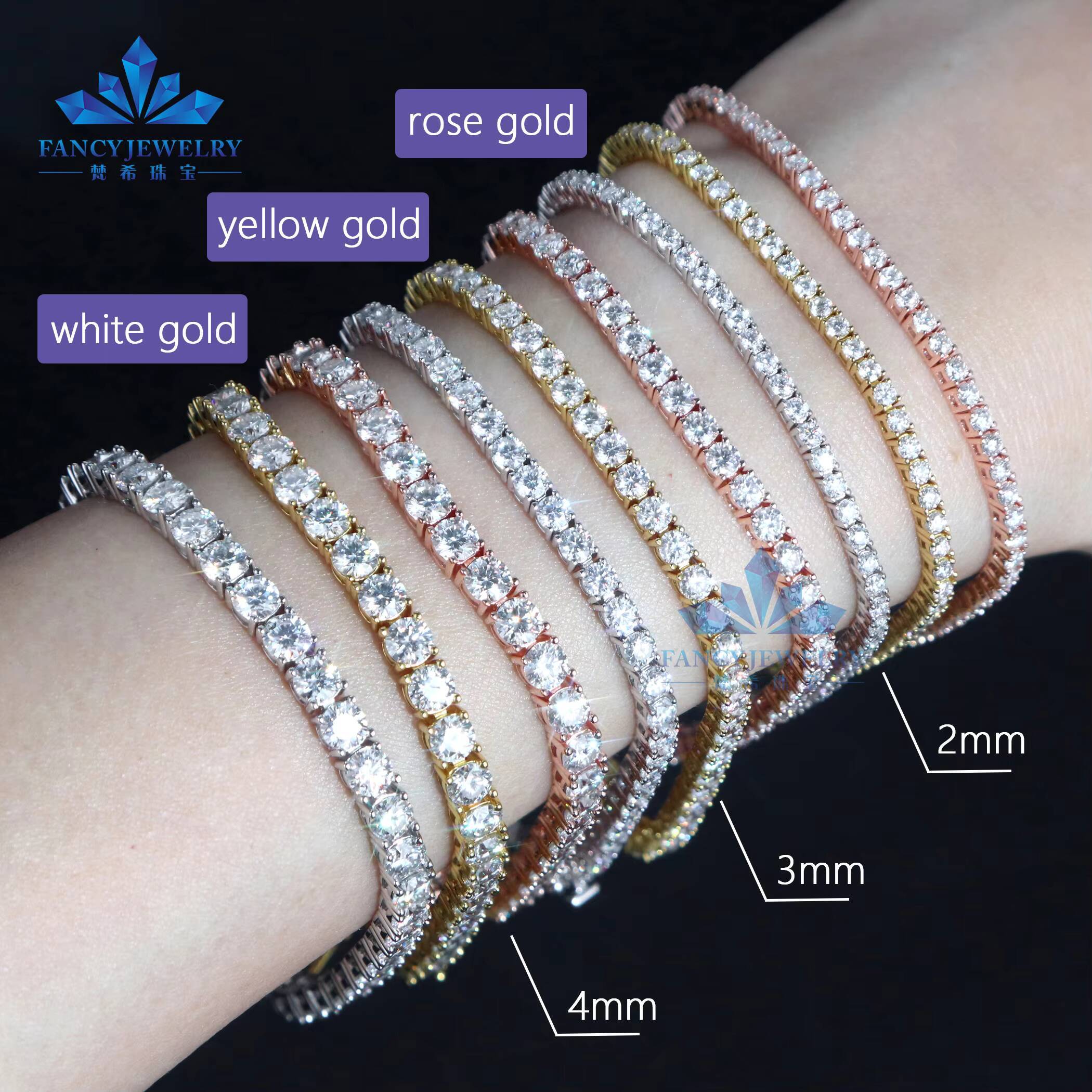 Cheapest Price 2MM 3MM 4MM 5MM 65MM Hip Hop Fine Jewelry 925 Sterling Silver D-VVS Diamond Moissanite Tennis Chain Bracelet