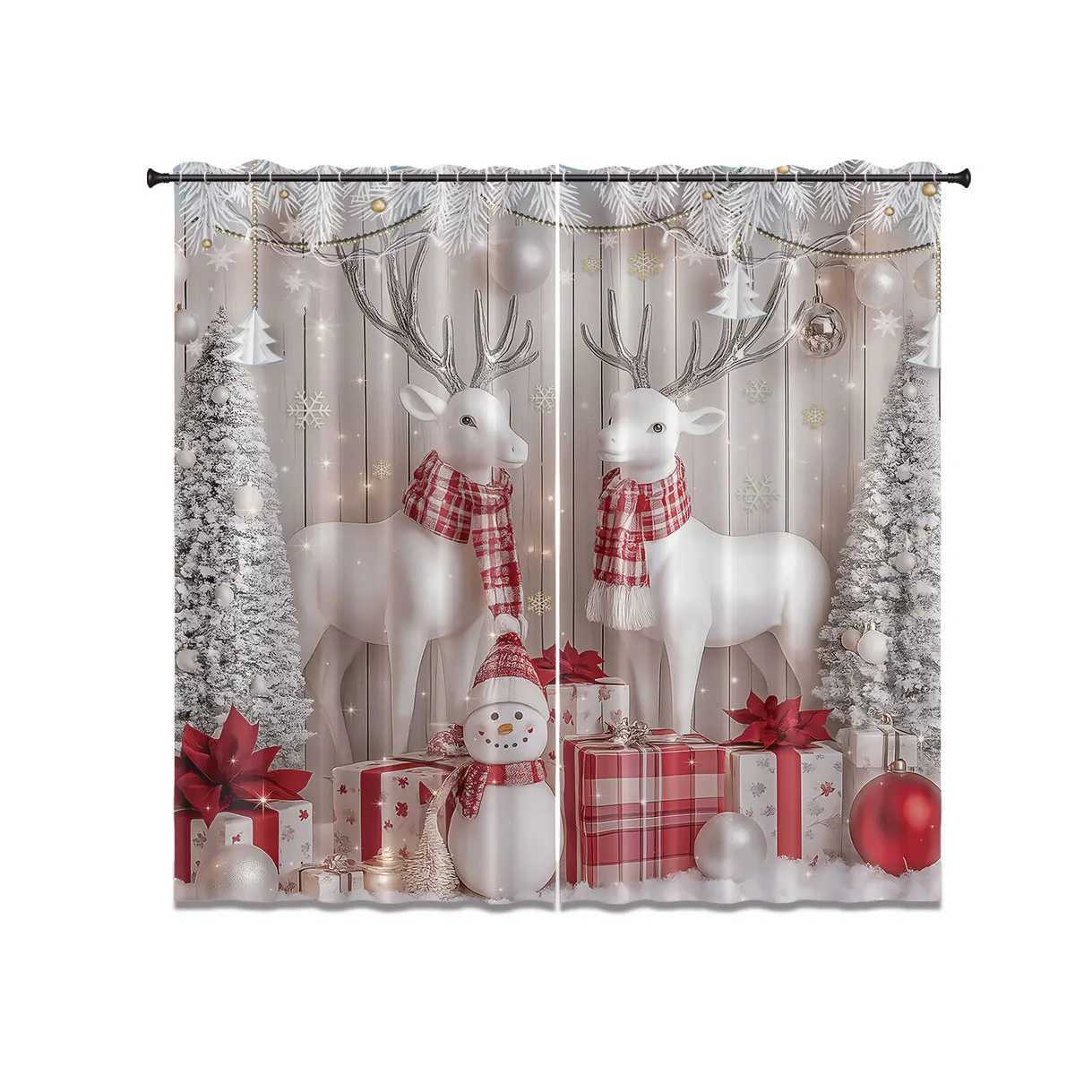 Curtain Christmas 2 Merry Christmas reindeer snowman print blackout curtains multiple sizes bedroom insulation holiday decoration machine washable Y25