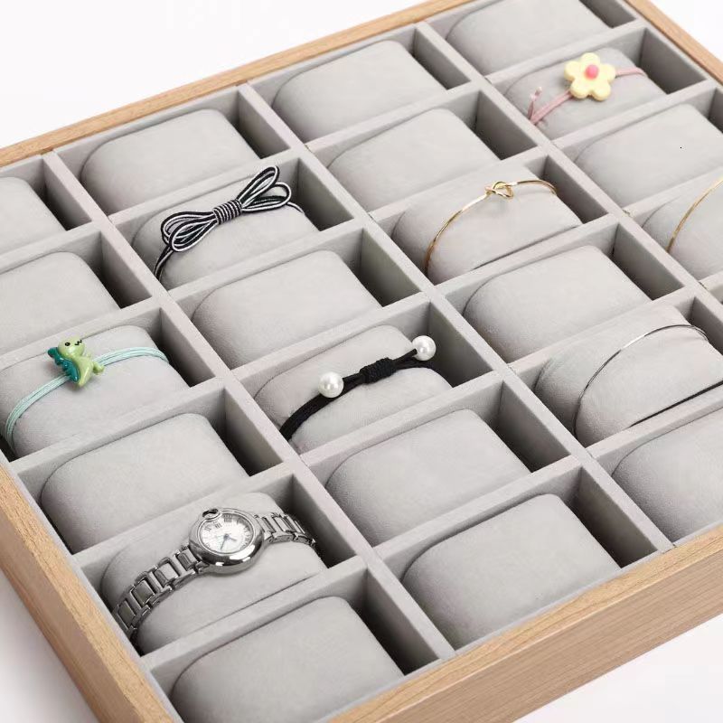 Bamboo Wood Grain 30-Slot Watch Display Tray Viewing Display Plate Multi-Functional Storage Tray