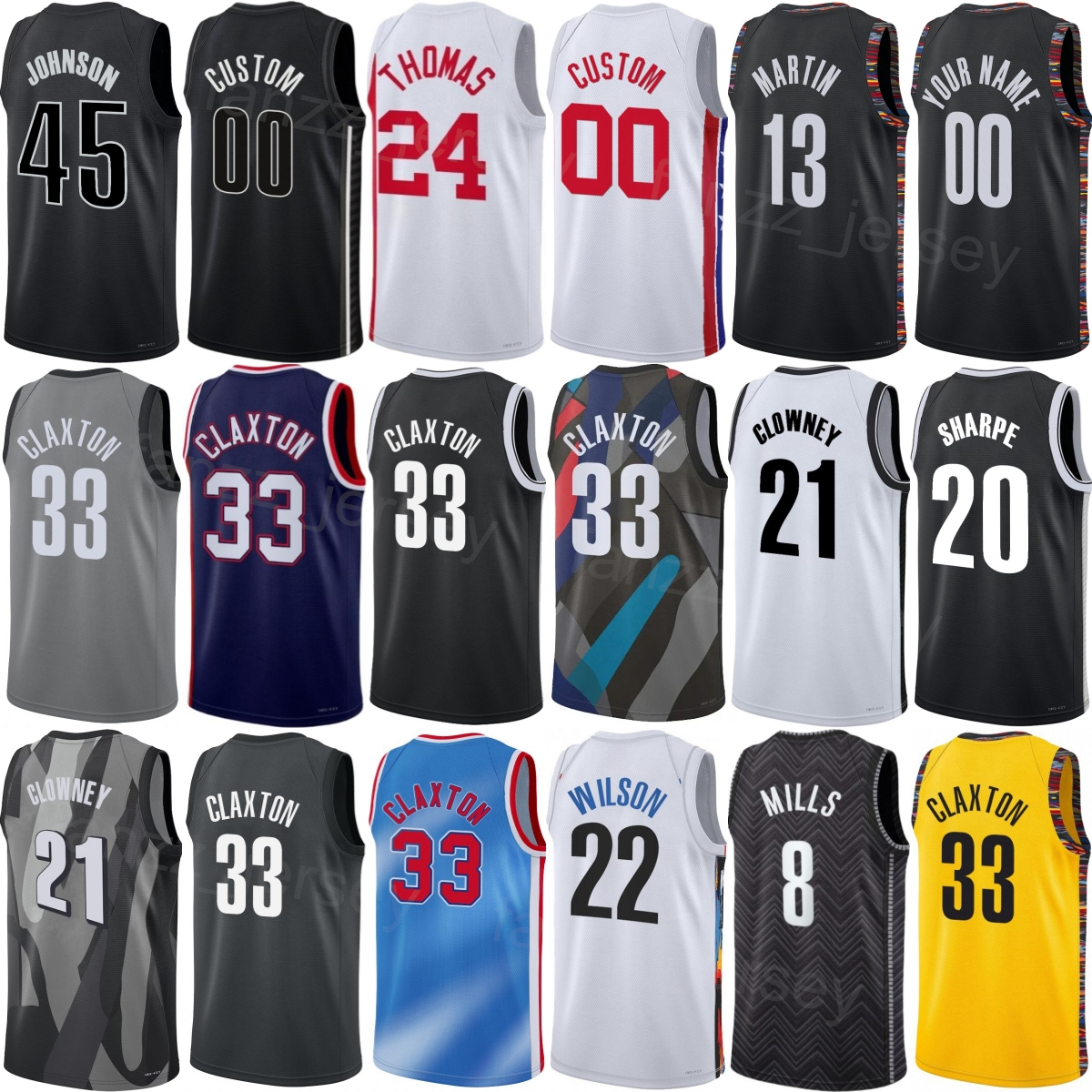 Printed Basketball Ziaire Williams Jersey 1 Men 2026 City Noah Clowney 21 Terance Mann 14 Egor Demin 8 Michael Porter Jr 17 Cam Thomas 24 Nic Claxton 33 Youth Women