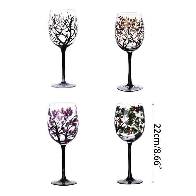 Four Seasons Tree Wine Glass Hand Painted Goblets Wine Glass Unique High Legged Glass Cup Glassware for Family Friend Drop Ship C251126