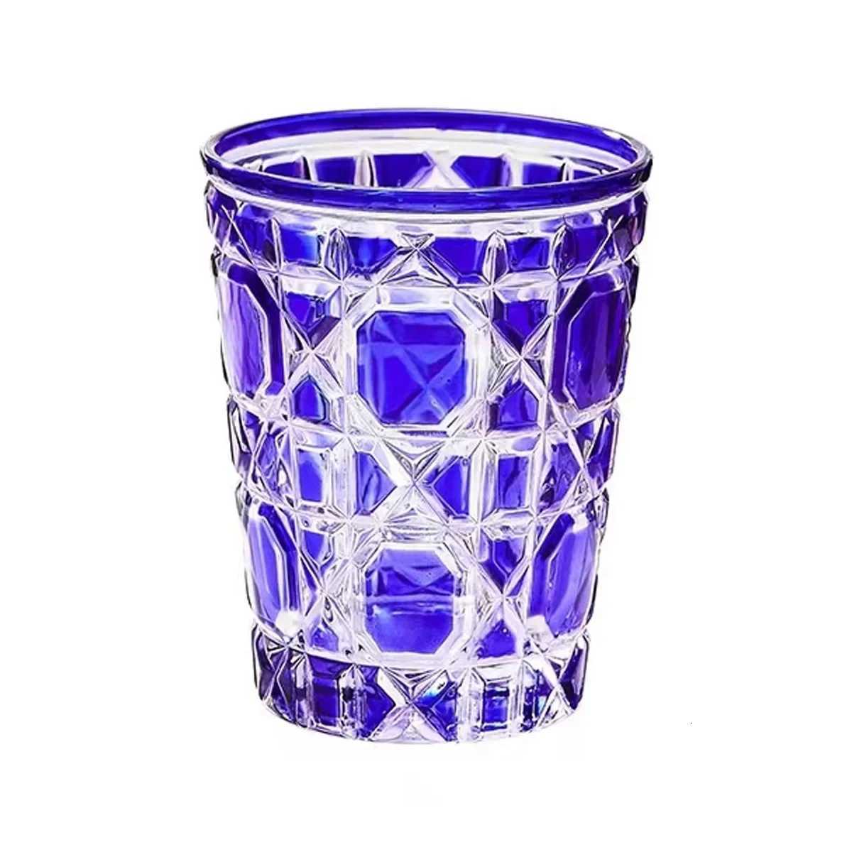 European-Style Colored Plaid Creative Whiskey GlassesBeer Steins Handmade Carved Tumbler Glass Water Cup Wine Mug Geometric C251126