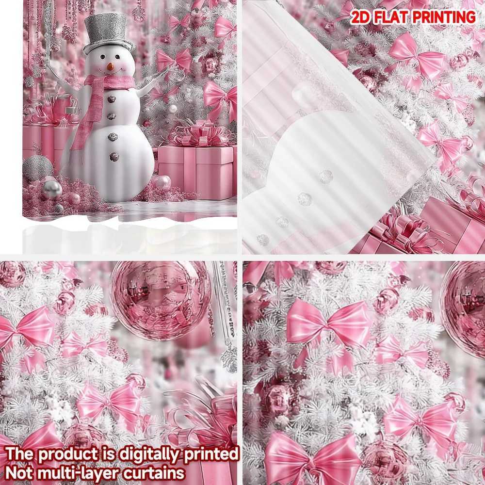 Curtain Christmas 2D flat printing 2pcs Christmas curtains Snowman tree ball pink silver Digital Printed Polyester Drapes Durable Party Holiday Y25112