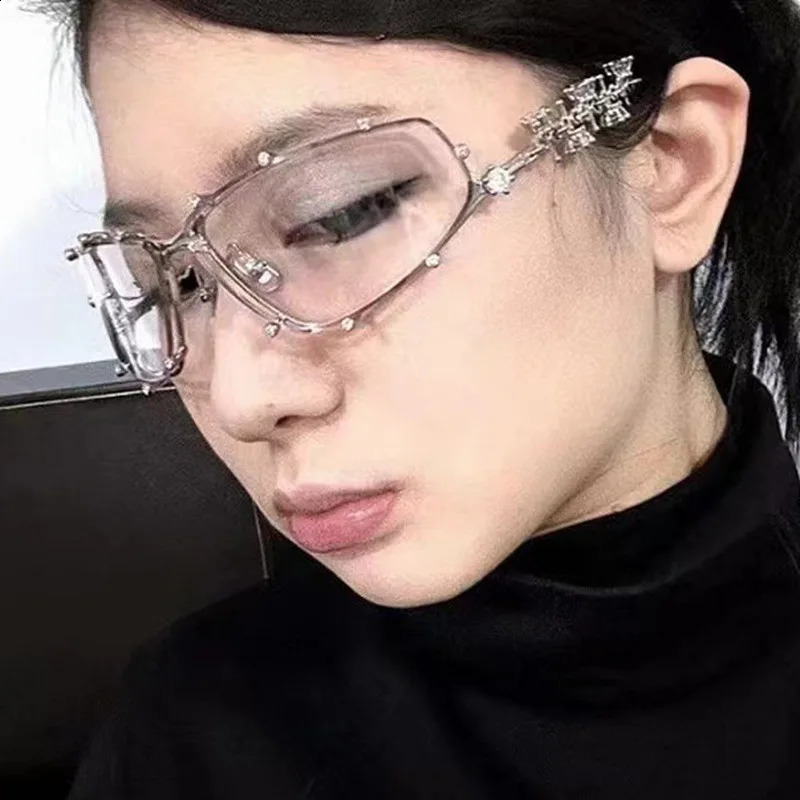 Rhinestone Irregular Sunglasses Women Men Silver Color Metal Small Frame Glasses Elegant Casual Sunglasses Fashion Accessories 250424