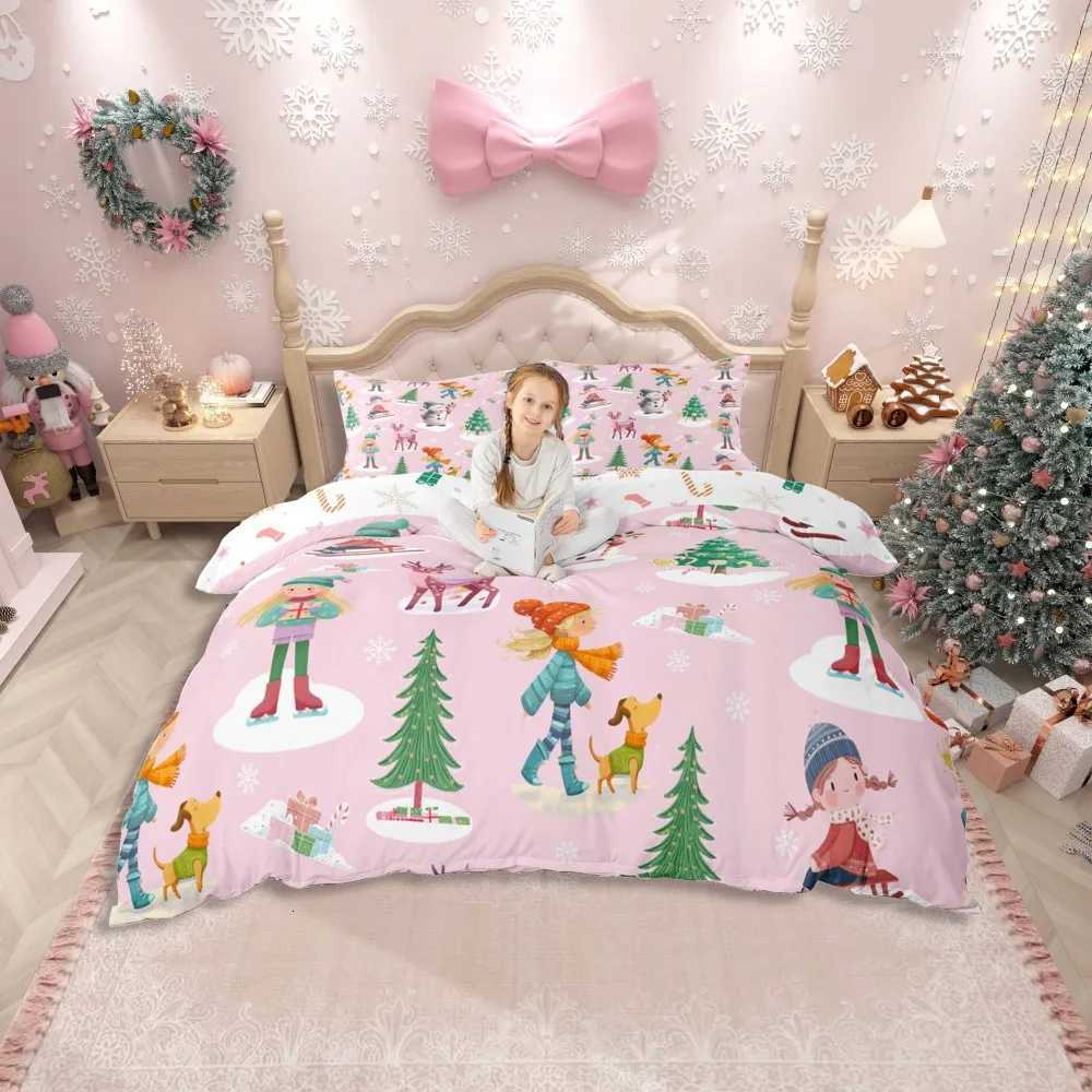 Christmas Home Christmas Snowman Child Duvet Cover SetKawaii Winter Deer Animal Bedding SetSanta Claus Gifts Reversible Bed Set Y251126