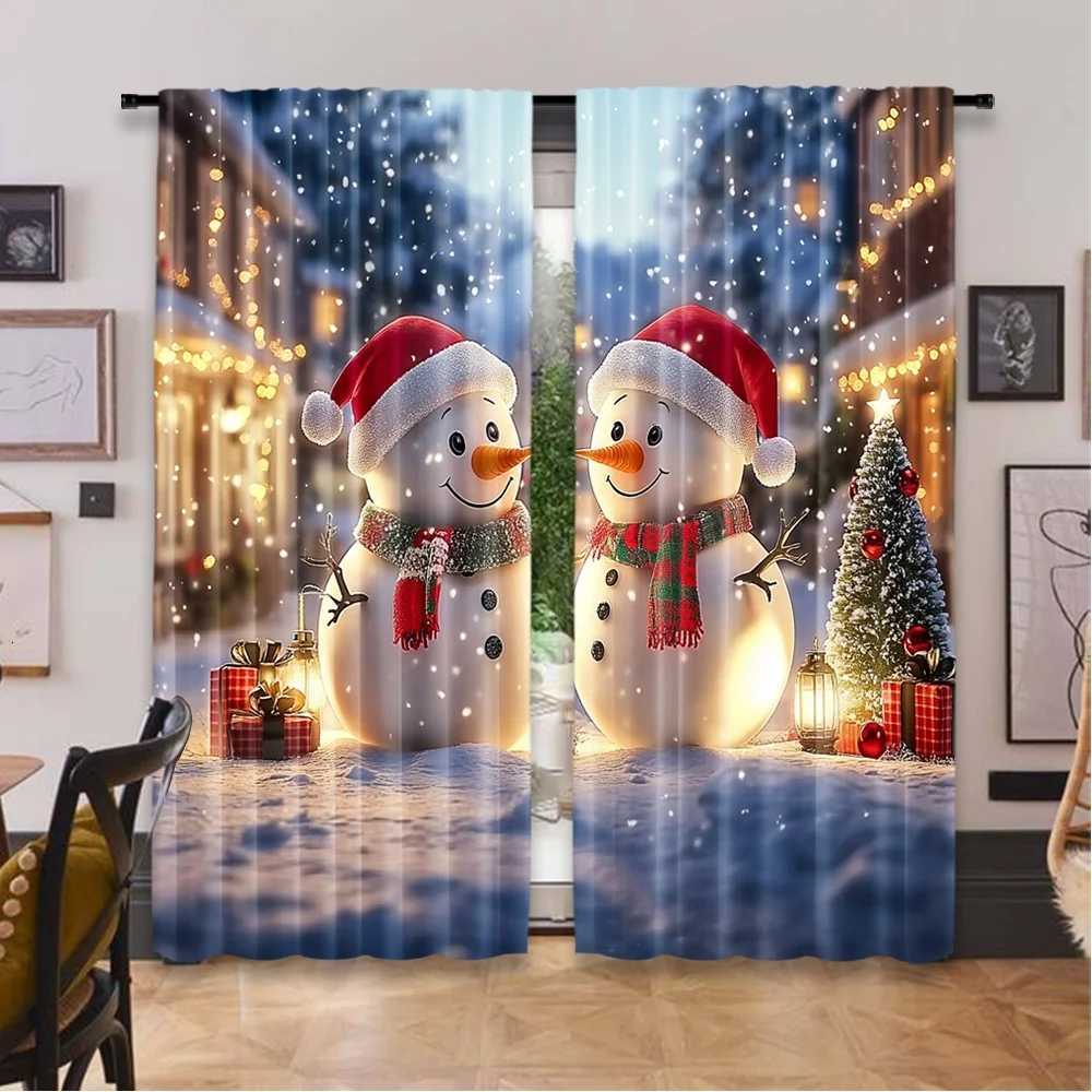 Curtain Christmas 2D flat printing 2pcs Christmas curtains Day snowman and Christmas tree8 Digital Printed Polyester Drapes Birthday Party Use for Y25