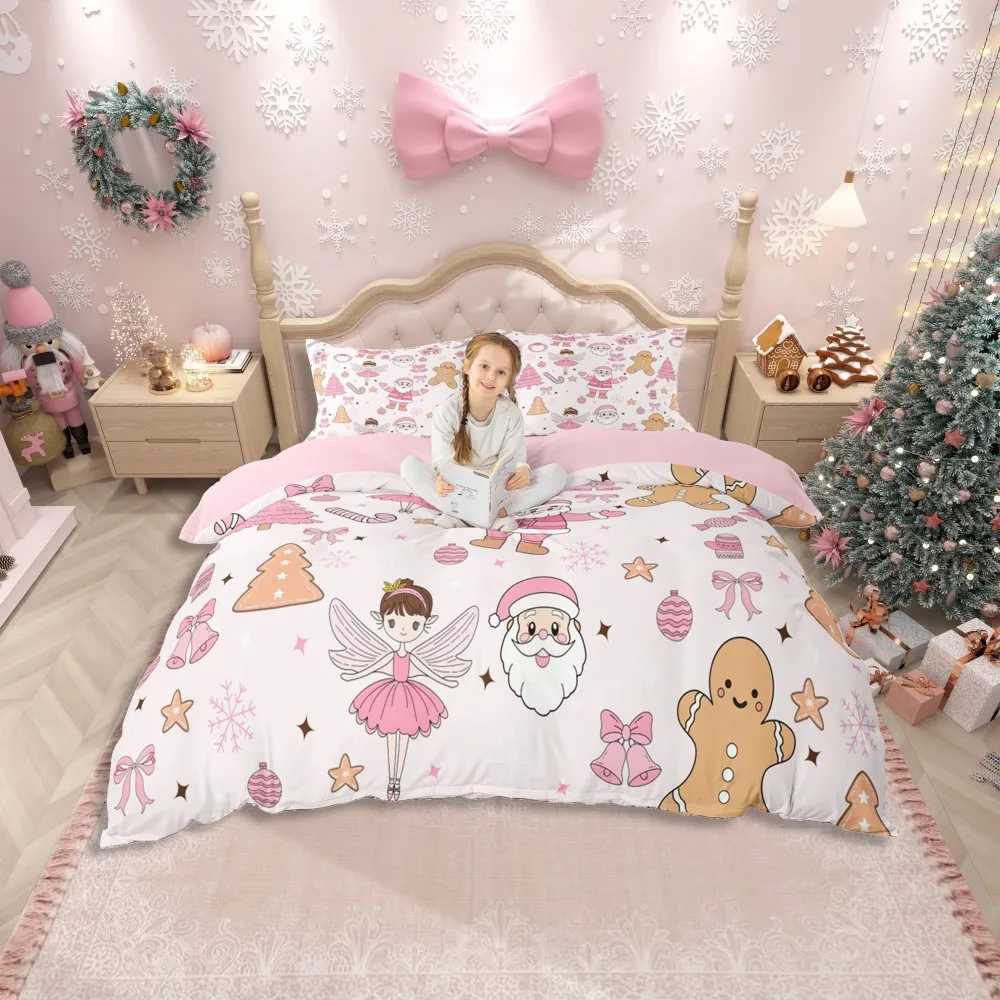 Christmas Home Girly Christmas Nutcracker Duvet Cover Set for KidsPrincess Cute Bowknot Bedding SetPink Abstract Stripes Bed Set Y251126