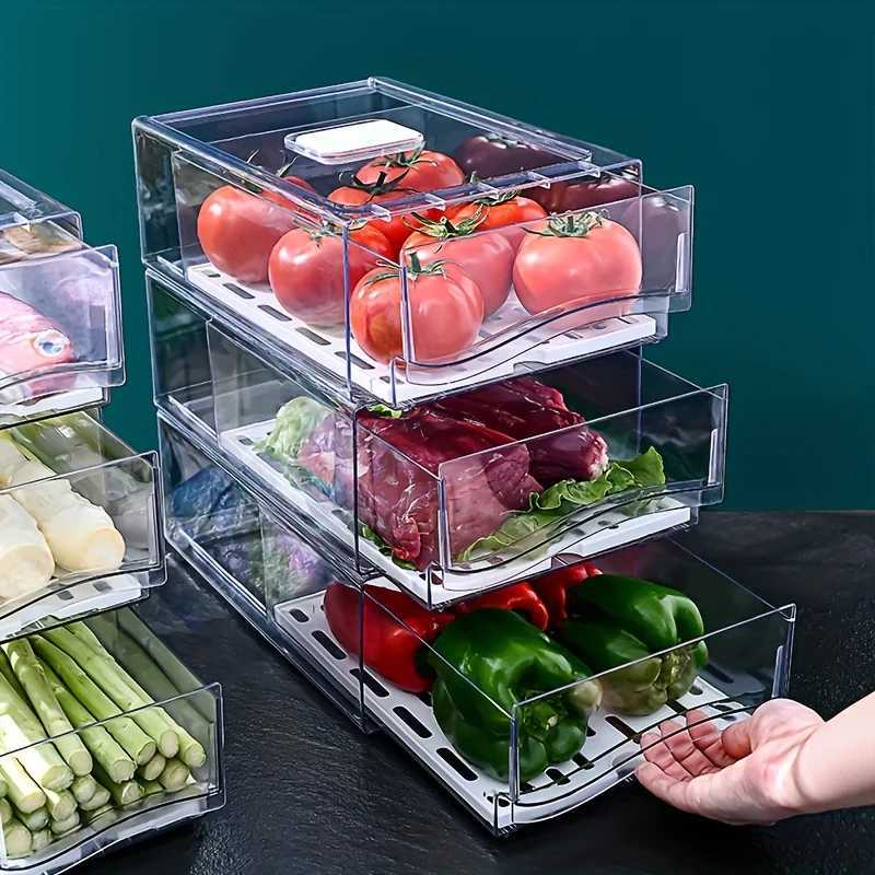1pcKitchen refrigerator storage box drawer type fresh-keeping box eggs and meat food frozen finishing storage box Y251126