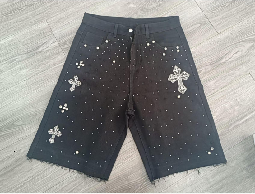 Men's Shorts Gothic Rhinestone Cross Ddmycrazy Embroidery Viral Denim Jorts Vintage American Trend Gym Men Women Street Hip Hop Jean Short Ddmycr