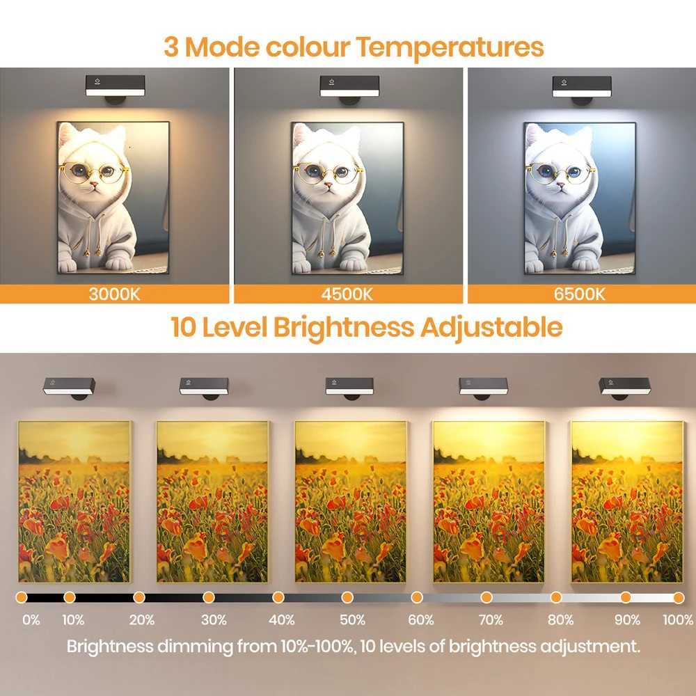 Rechargeable Wall Sconces with Remote 3 Color Temperatures Rotatable LED Wall Bedside Lamp Portable Reading Light Mirror Lamp M251126