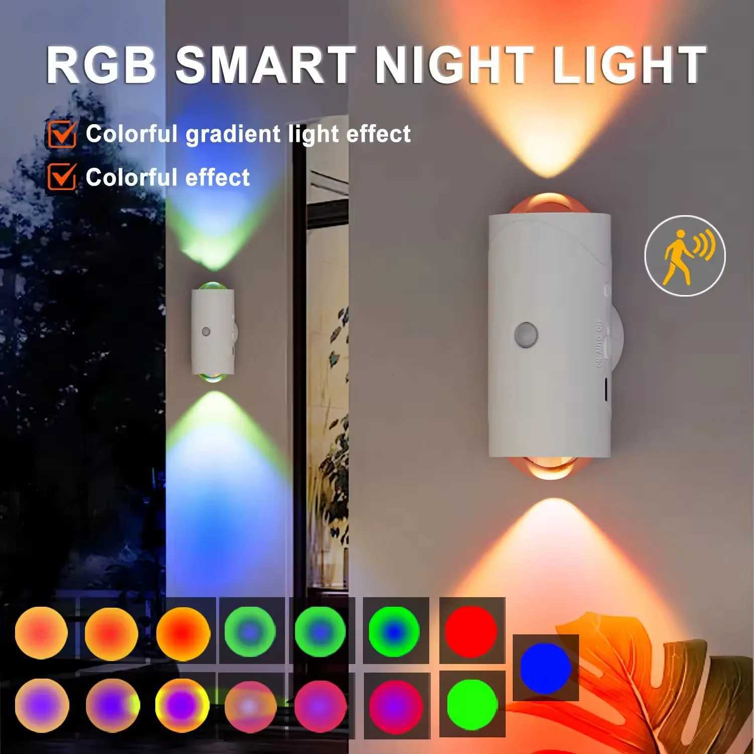 Rechargeable RGB Motion Sensor Wall Lamp Light Up and Down LED Magnetic Mounting Night Light Home Decoration for Stair Porch M251126