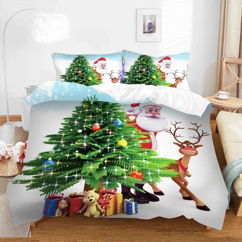 Christmas 3Pc Duvet Cover Christmas Series Snowman Red Hat Gift Print Festive Bedding Set for Kids and Adults Single Double Queen 220x240 Y251126