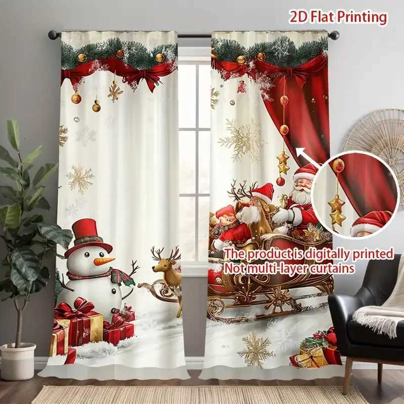 Curtain Christmas 2pcs Joyful Christmas scene patterned curtains filter polyester curtains for Christmas family windows Y251126