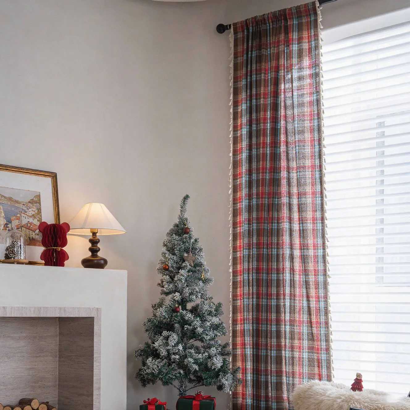 Christmas Christmas Buffalo Check Curtain Living Room Curtain Bedroom Vintage Farmhouse Semi Sheer Curtain Drapes Christmas Decoration Y251126