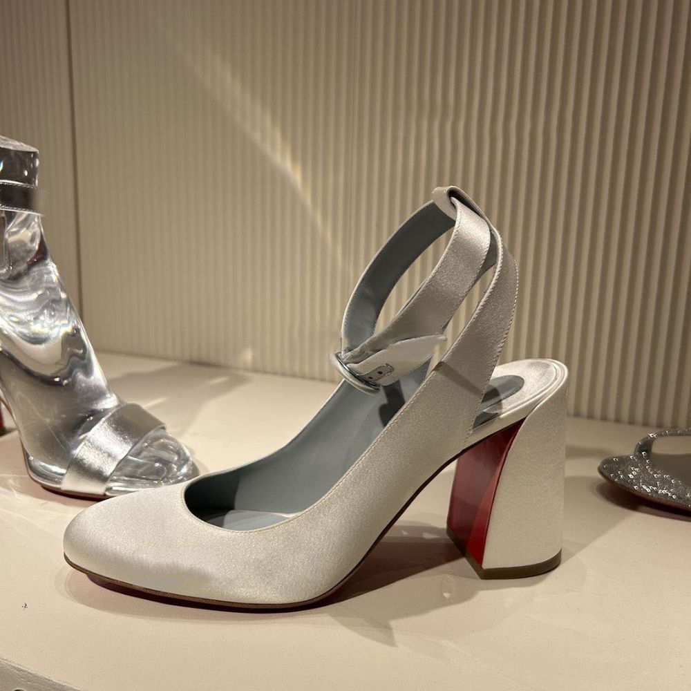 Women's White Satin Round Toe Ankle Strap Block Heel Pumps, Elegant Evening Party Dress Shoes---168-11