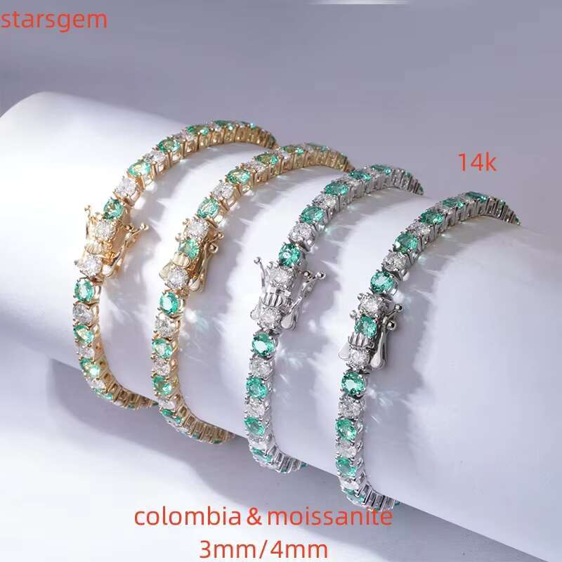 14k Solid Stock Wholesale Beautiful Round Brilliant Fancy Cut Lab Grown Ruby Sapphire Moissanite Stones Tennis Bracelet
