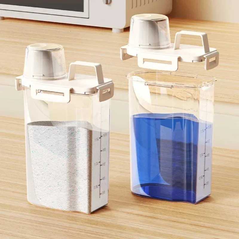 Airtight Laundry Liquid Storage Jar Portable Washing Powder Dispenser with Measuring Cup for Convenient and Efficient Laundry Y251126