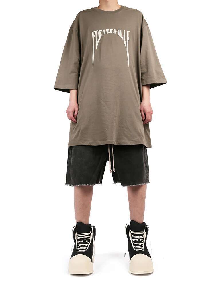 Dark RO Cotton Men's Washed Cigarette Ash Slit Silhouette Five Quarter Pants With Distressed Edges Denim Shorts RICK