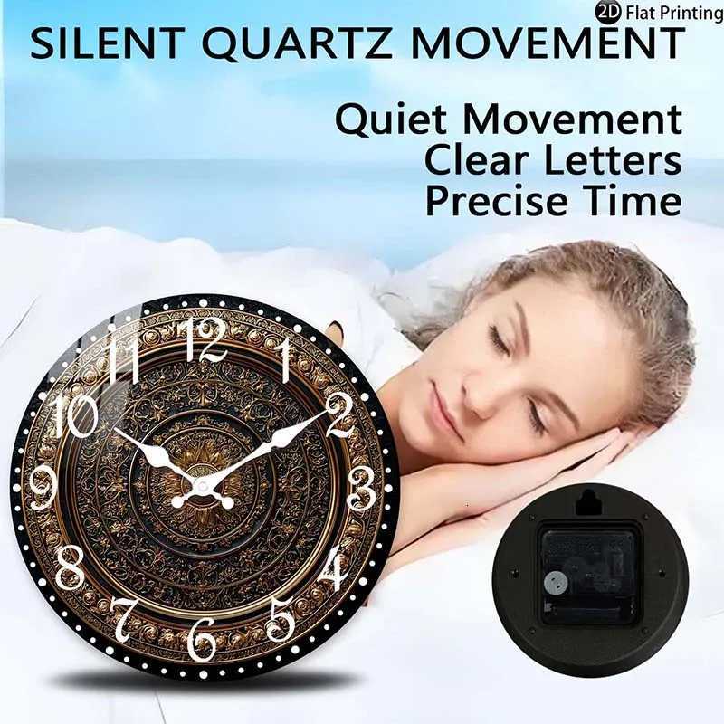 Wooden Silent Wall Clock nate gold wall clock intricate patterns Quartz Analog Clock FarmhouseOffice Idea Christmas Halloween C251126