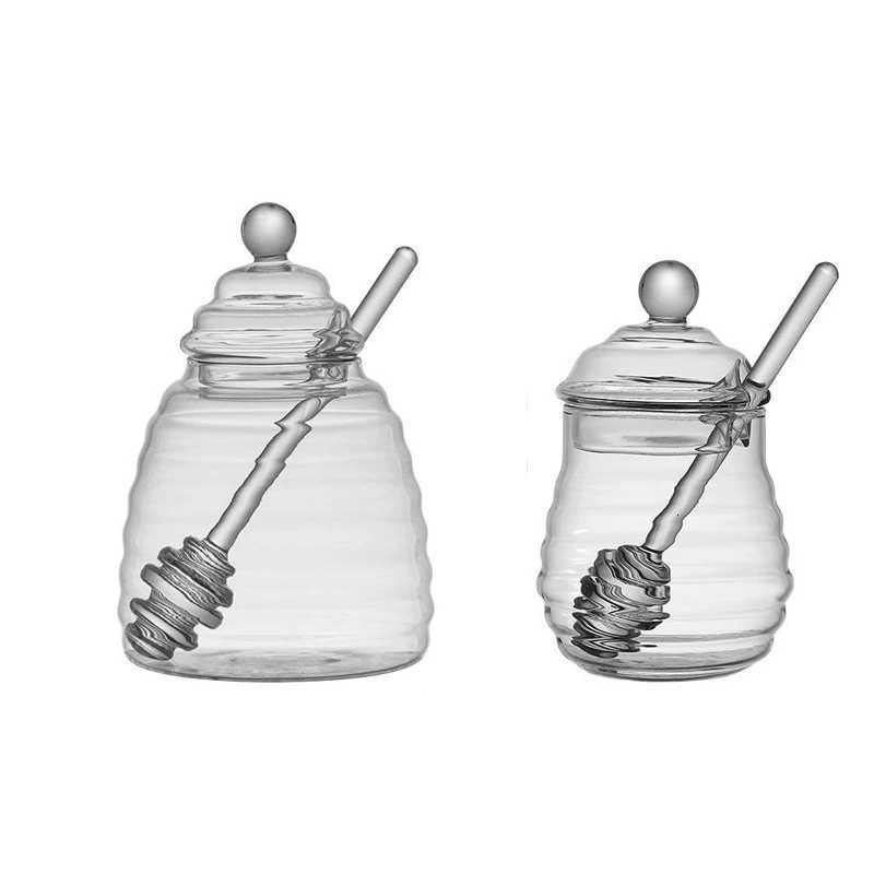 1Set Glass Honeycomb Tank Honey Storage Container With Dipper And Lid Honey Bottle For Home Wedding Party Kitchen Tools Y251126