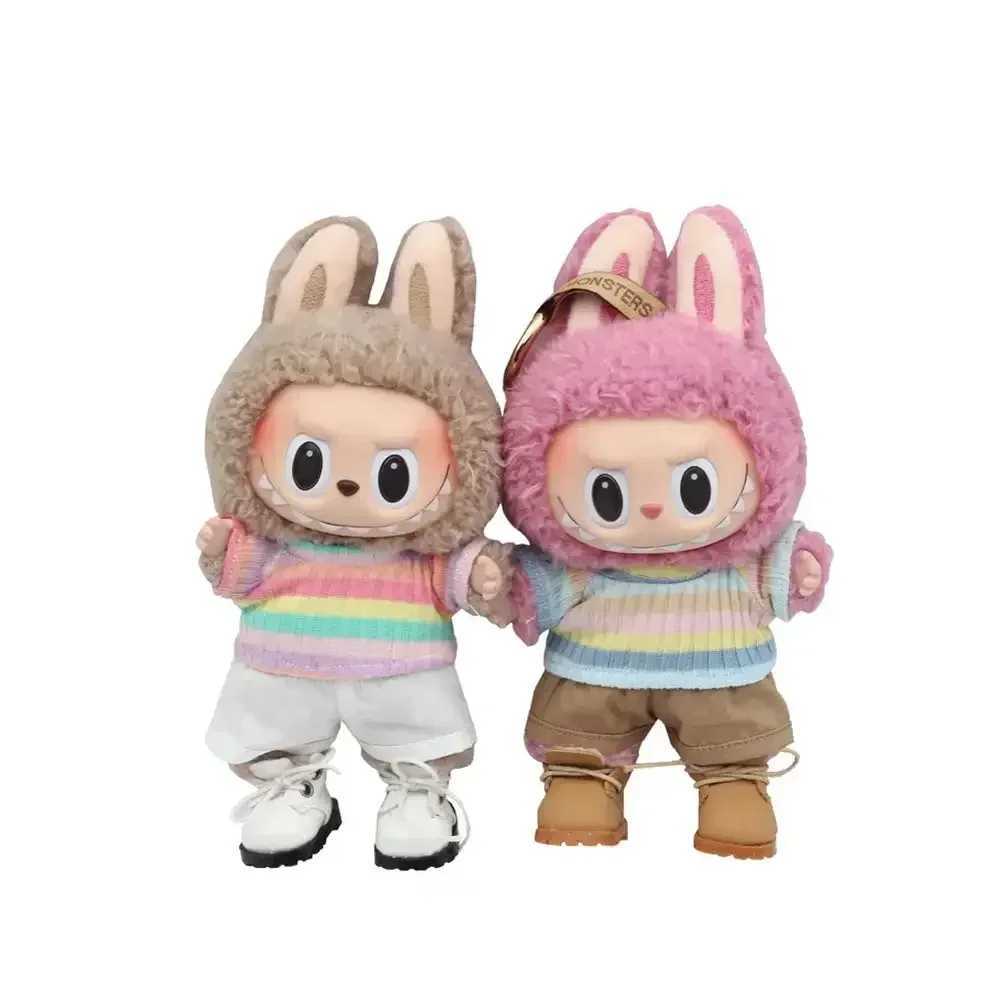 Used for 17cm Labubu idol doll casual doll clothing Labubu 10cm Cotoon doll T-shirt denim shorts set clothingT250425