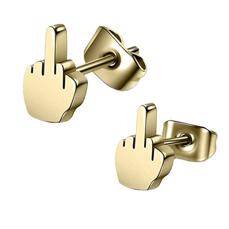 Xinghe New Product Stainless Steel Men's and Women's Punk Titanium Plated Ear Accessories Middle Finger Bow Earrings