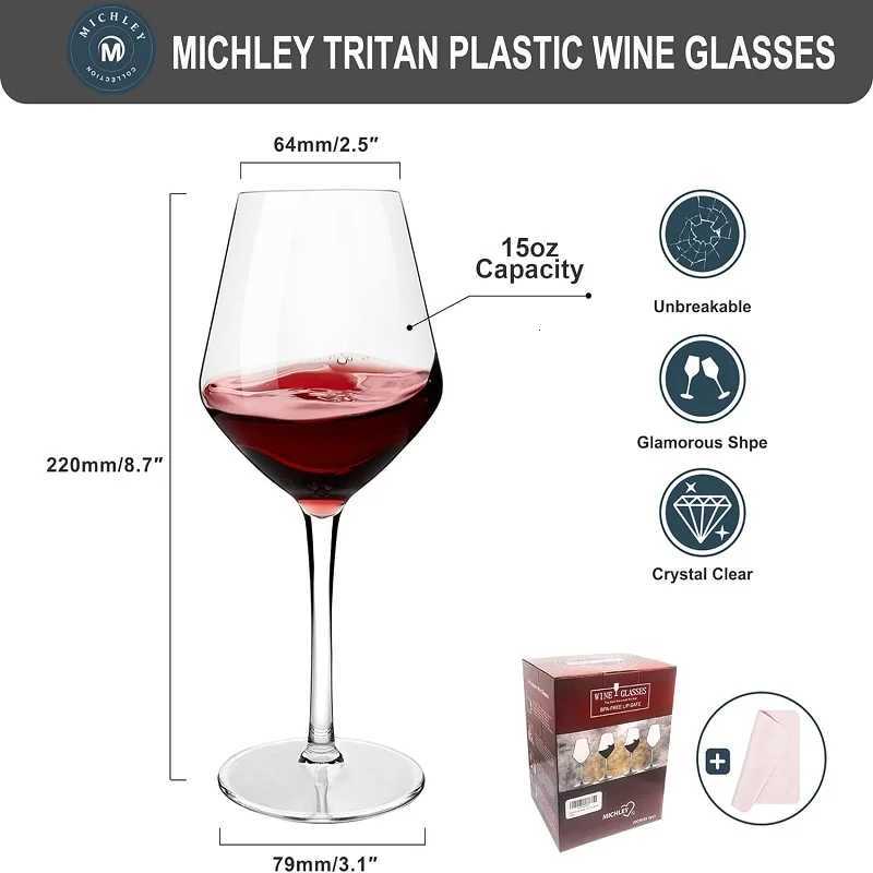 MICHLEY 2/4/6PCS Unbreakable Tritan Plastic Wine Glass Picnic Set Reusable Luxury For Party Barware Outdoor Dishwasher C251126