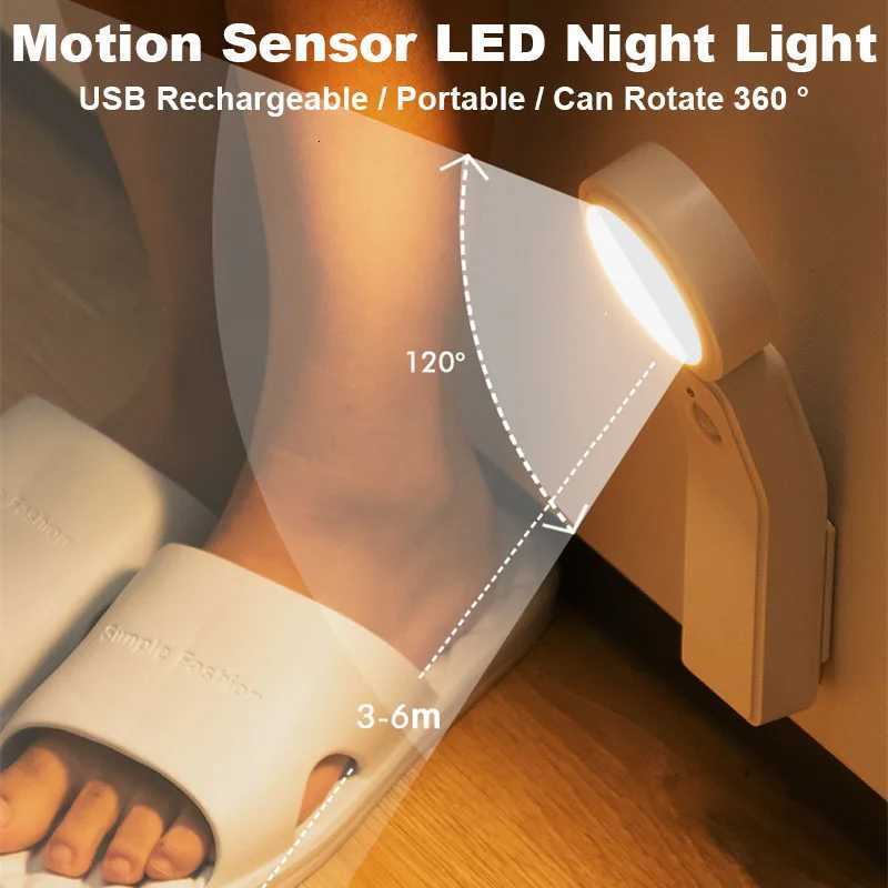Motion Sensor Wall Lamp PIR LED Night Light Cabinet Light USB Rechargeable Portable Lamp Bedroom Closet Stairs Desk Lighting M251126