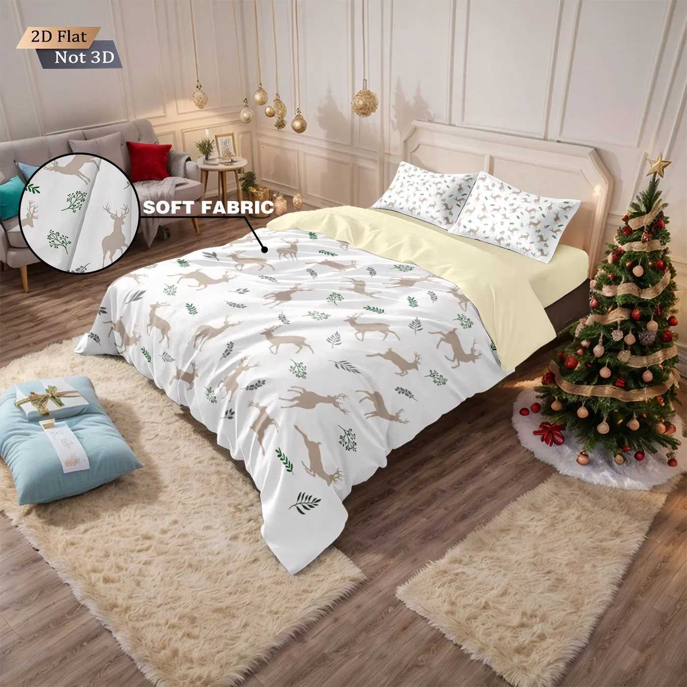 Christmas 3pcs minimalist reindeer print coreless duvet cover set comfortable bedroom dormitory bedding holiday decoration multiple sizes Y251126