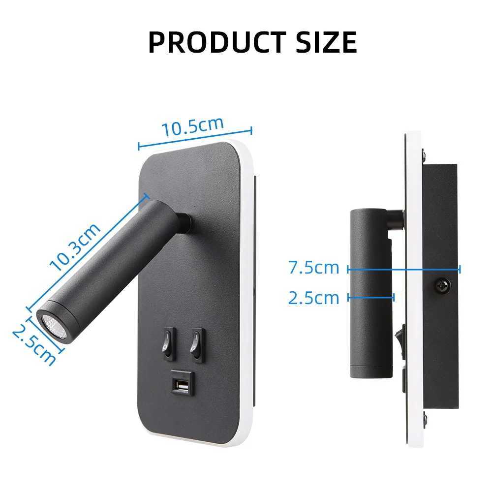 Bedside Wall Lamp LED Wall Light Wall Mounted Reading Light with Switch and USB Port Rotatable Wall Sconce Wall Spotlight M251126