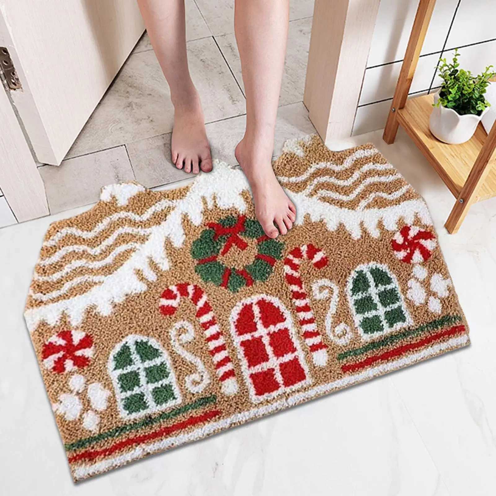 Christmas Front Door Mat Entrance Mat Non Slip Gingerbread House Door Mat for Shower Floor Living Room Kitchen Porch IndoorM251126