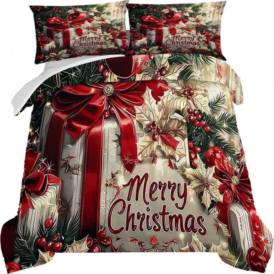 Christmas Christmas Bedding Set Red Bow Flowers Printed Cozy Duvet Cover King Queen Twin Single Size New Year Christmas Gift Bedroom Decor Y251126