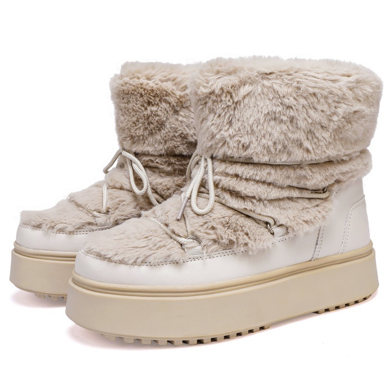 Trendy Mid Top Warm Moon Boots Christmas Luxury Boots New Light Beige Space Boots with Thick Fury Women's Thick Bottom Snow Boots Designer Shoes