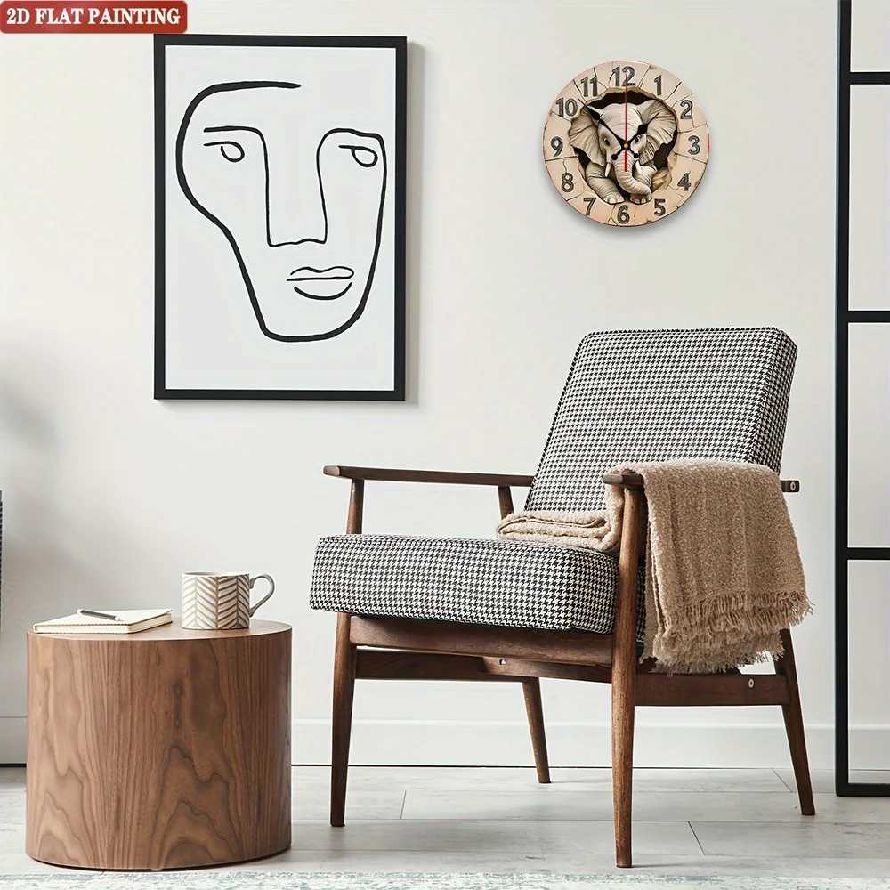 Elephant Digital Wall Clock Wooden round silent display for living room bedroom or office C251126
