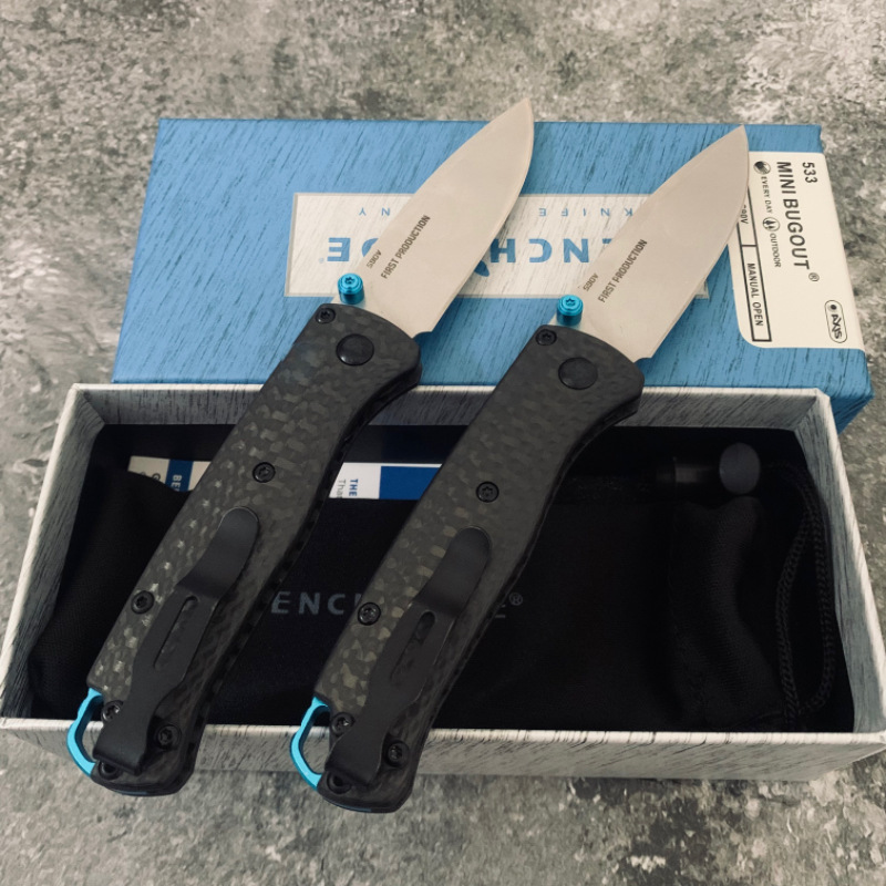 BM 533-3 Mini Bugout Carbon Fiber Folding Knife 2.82" S90V Black Outdoor Camping Hunting Pocket Tactical EDC Tool 535 Knife
