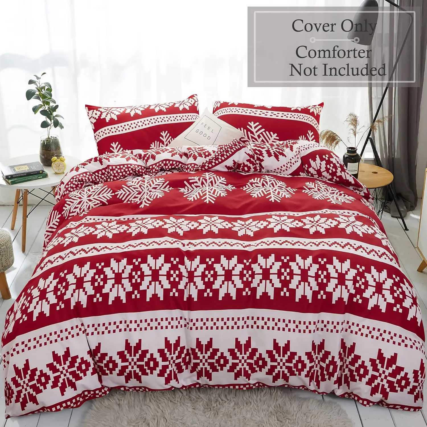 Christmas Christmas Duvet Cover Set Queen Size Bedding Set Snowflake Red Bedding Set Luxury Holiday Merry Christmas for Bedroom Decoration Y251126