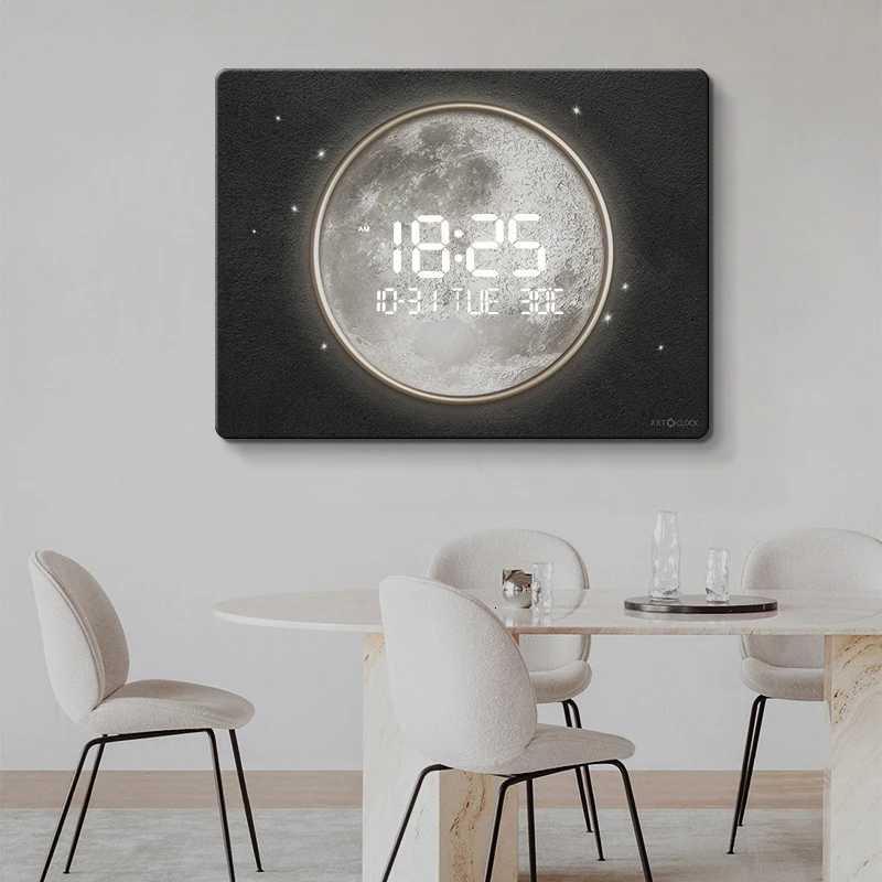 Large Size Digital Wall Clock with LED LightThe Moon Pattern Muted Quartz Wall Clock for Home Decoration C251126