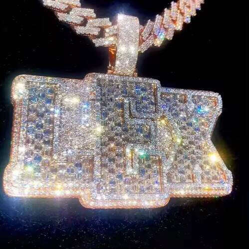 Men's Vvs Necklace Iced Out Letter Silicon Stone Pendant Chain Jewelry