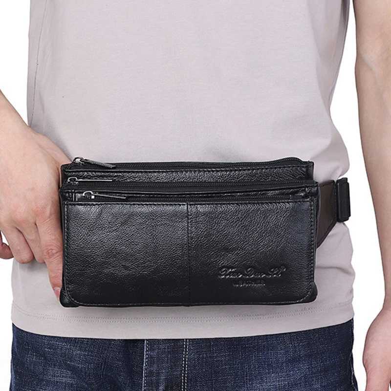 Men Waist Fanny Pack Belt Hip Bag Purse Genuine Leather Travel Fashion Real Cowhide Male Shoulder Sling Chest Cross body BagT251126