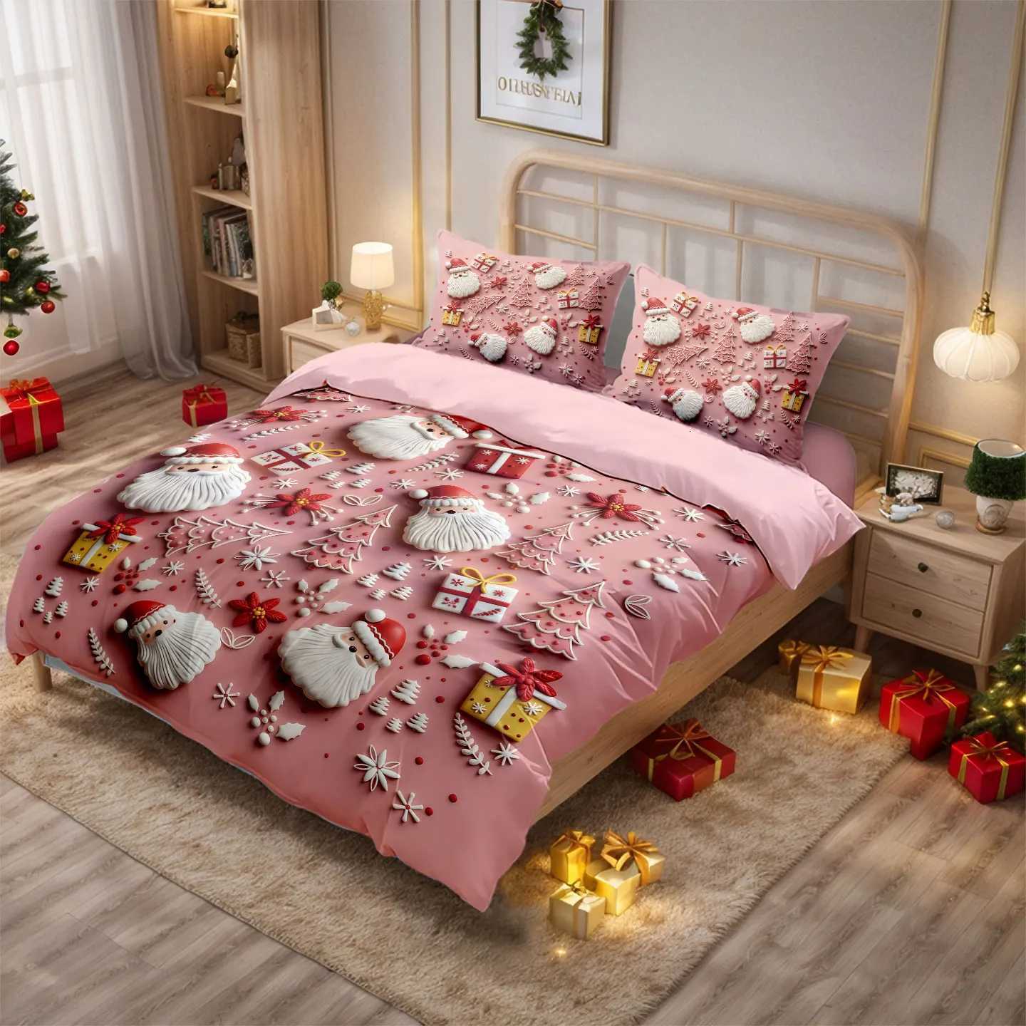 Christmas 3pcs Merry Christmas Imitation Relief Print Ccoreless Quilt Set Multi Size Bedrooms Bedding Decoration Soft Machine Washable Y251126