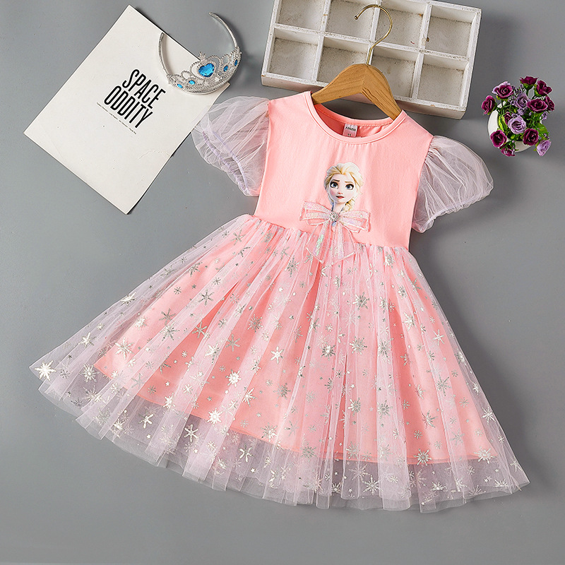 DISNEY Kids designer clothes Princess Skirt A-line Skirt Birthday Party Dress baby dress for summer short-sleeved thin cotton dress for children Froze