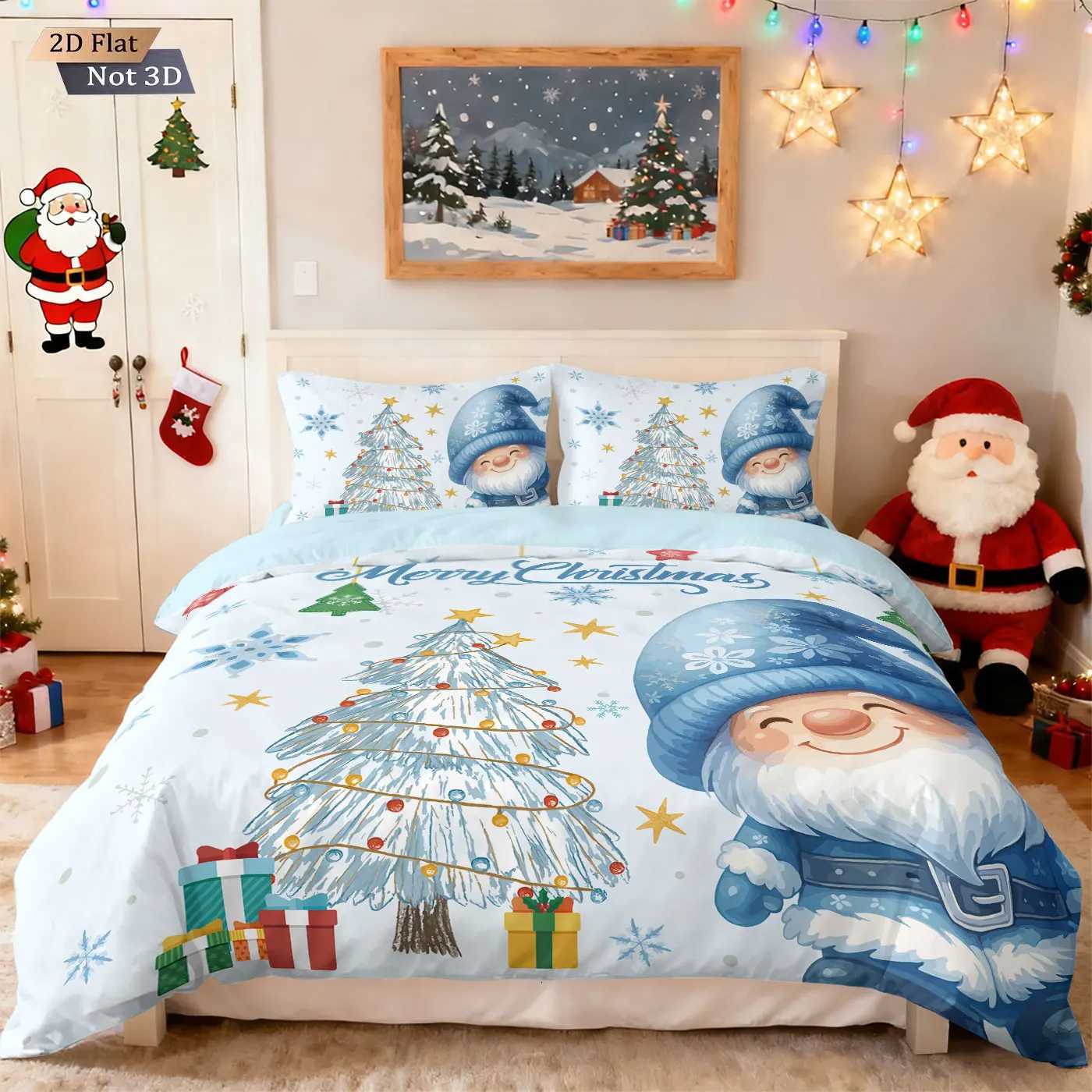 Christmas 3pcs Merry Christmas Blue goblin print coreless duvet cover set multi size dormitory bedding holiday decoration machine washable Y251126