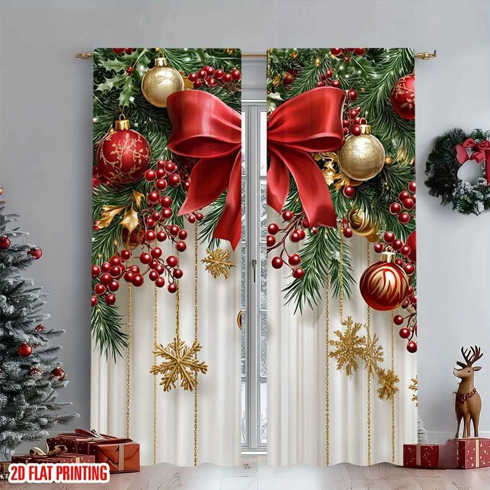 Curtain Christmas 2pcs Holiday Christmas Sheer Polyester Curtains with Rod Pocket for Living Room Bedroom Office Kitchen Home Decor Y251126