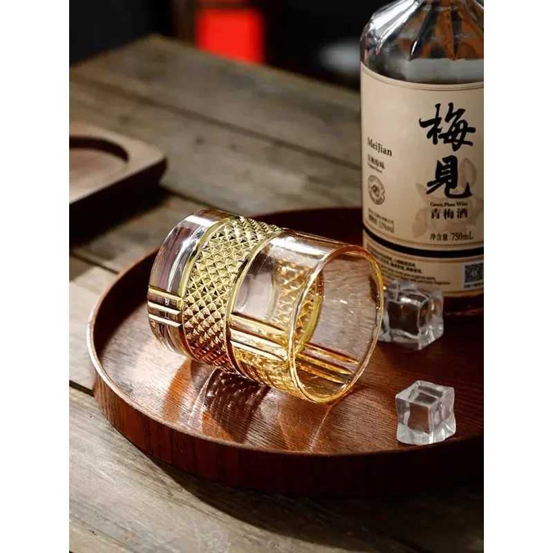 Gold lining Whiskey Glass Old Fashioned Rocks Glasses Tumblers Glassware for Cocktail Scotch Bourbon Gin Voldka Brandy C251126