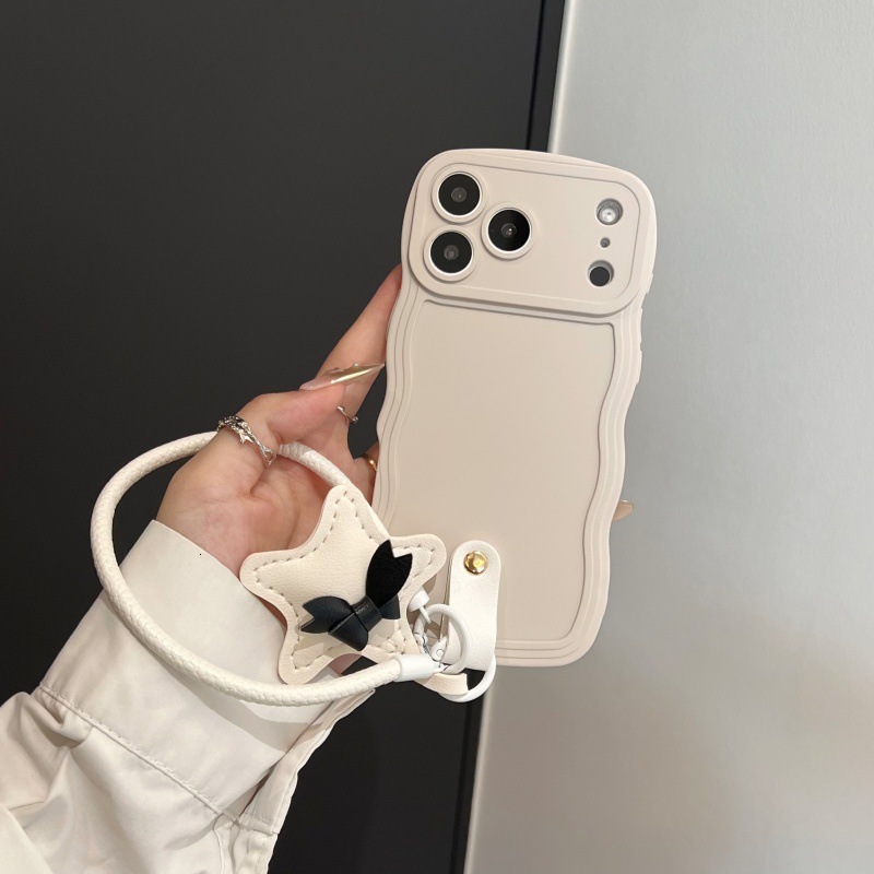 Solid Color Wave iPhone 17 Pro Max Star Lanyard Phone Case Compatible with Apple 16 Pro Skin Feel Liquid 14