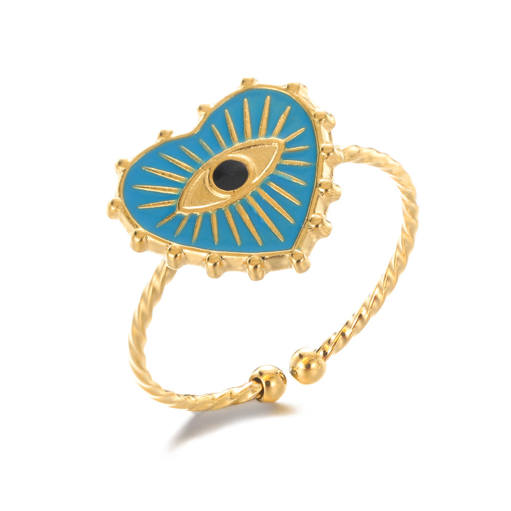 Turkish Evil Eye Rings for Women Stainless Steel Gold Color Adjustable Ring Love Heart Aesthetic Jewelry Gift anillos mujer High quality gold designer - view 6
