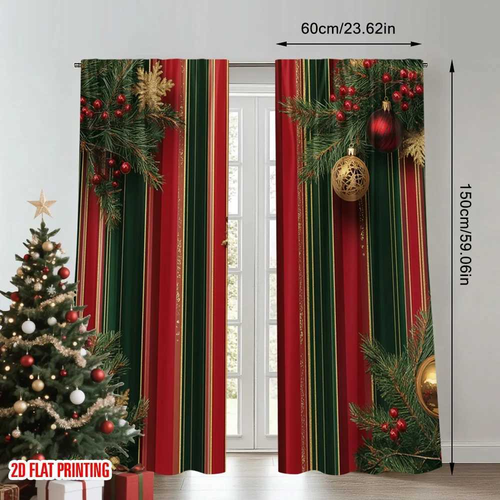 Curtain Christmas 2pcs 2D flat printing Christmas Drapes Christmas Ornaments Festive Stripes Polyester Without Electricity Family Party Perfect Y25112