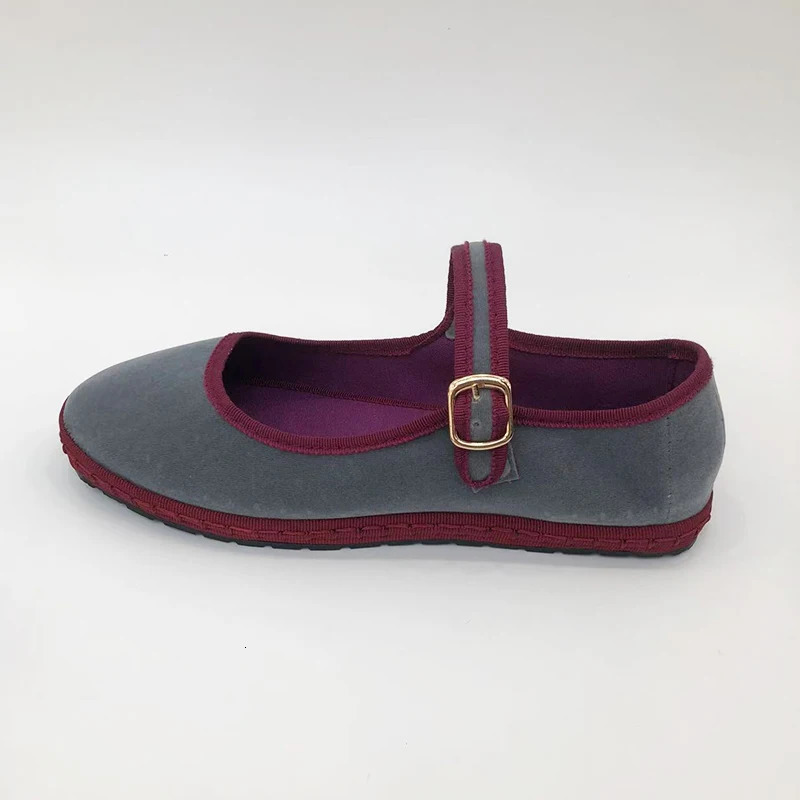 Gray Mary Jeans Flats Shoes Women Round Toe Hand Stitch Velvet Cloth Shoes Ladies Casual Soft Comfortable Ballet Shoes Loafers251126